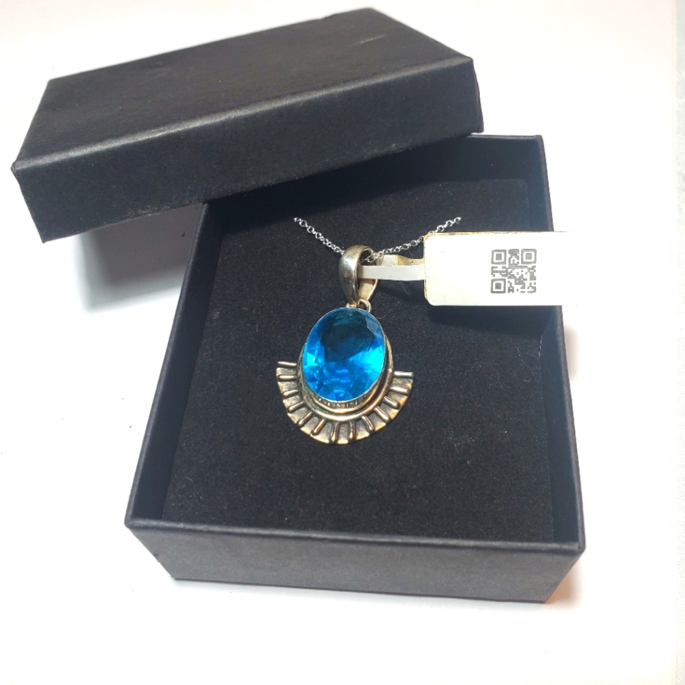 Blue Topaz Vintage Pendant Necklace